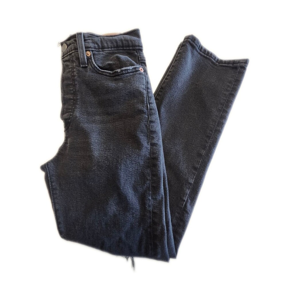 Levi's Wedgie Straight Leg Button Fly Distressed Black Wash Jeans, 28